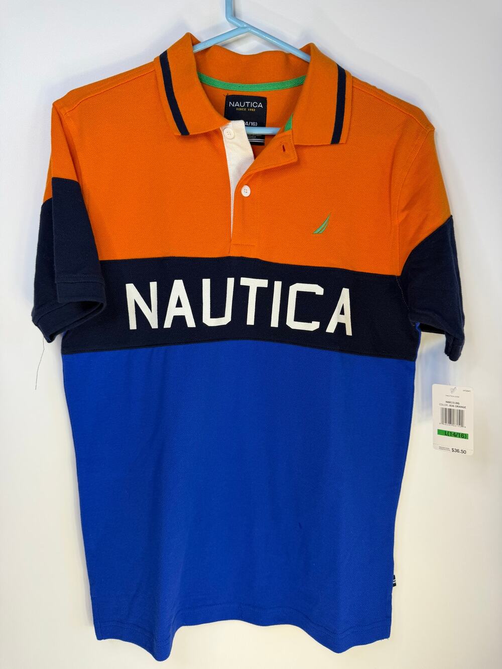 Nautica Boys L 14/16 Colorblock Polo NWT 100% Cotton